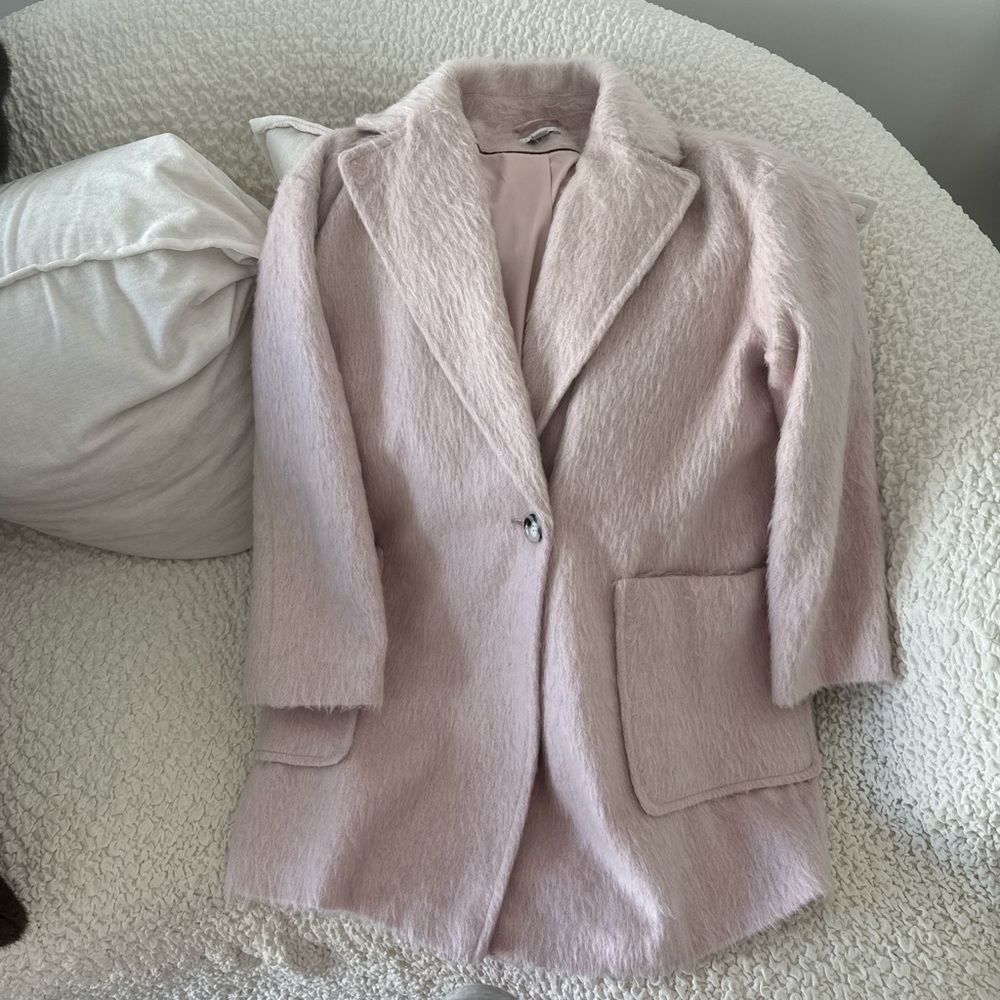 Topshop Soft Pink Faux Fur Fuzzy Coat